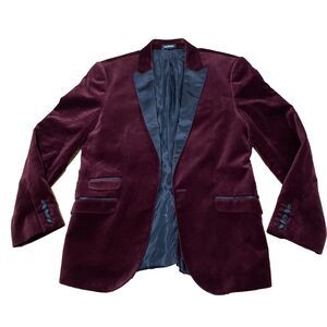 Express Men Velvet Red Blazer Jacket Men 40R Slim Modern Tuxedo Coat Satin Lapel